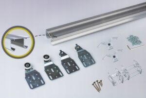 zestaw kółek wózków z prowadnicą górną do szaf 160