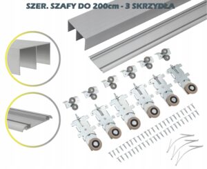 system szaf przesuwnych RAM V 200cm 3 drzwi SREBRNY kółka wózki prowadnice