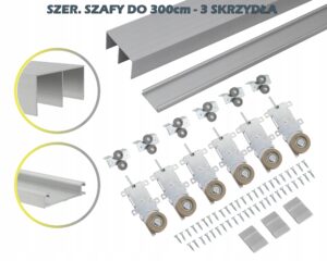 kółka rolki prowadnice do szafy przesuwnej RAM C 300cm 3 skrzydła SREBRNY