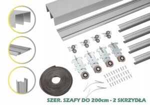 System przesuwny do szaf RAM V 200cm 2 skrzydła SREBRNY rączki kółka tory