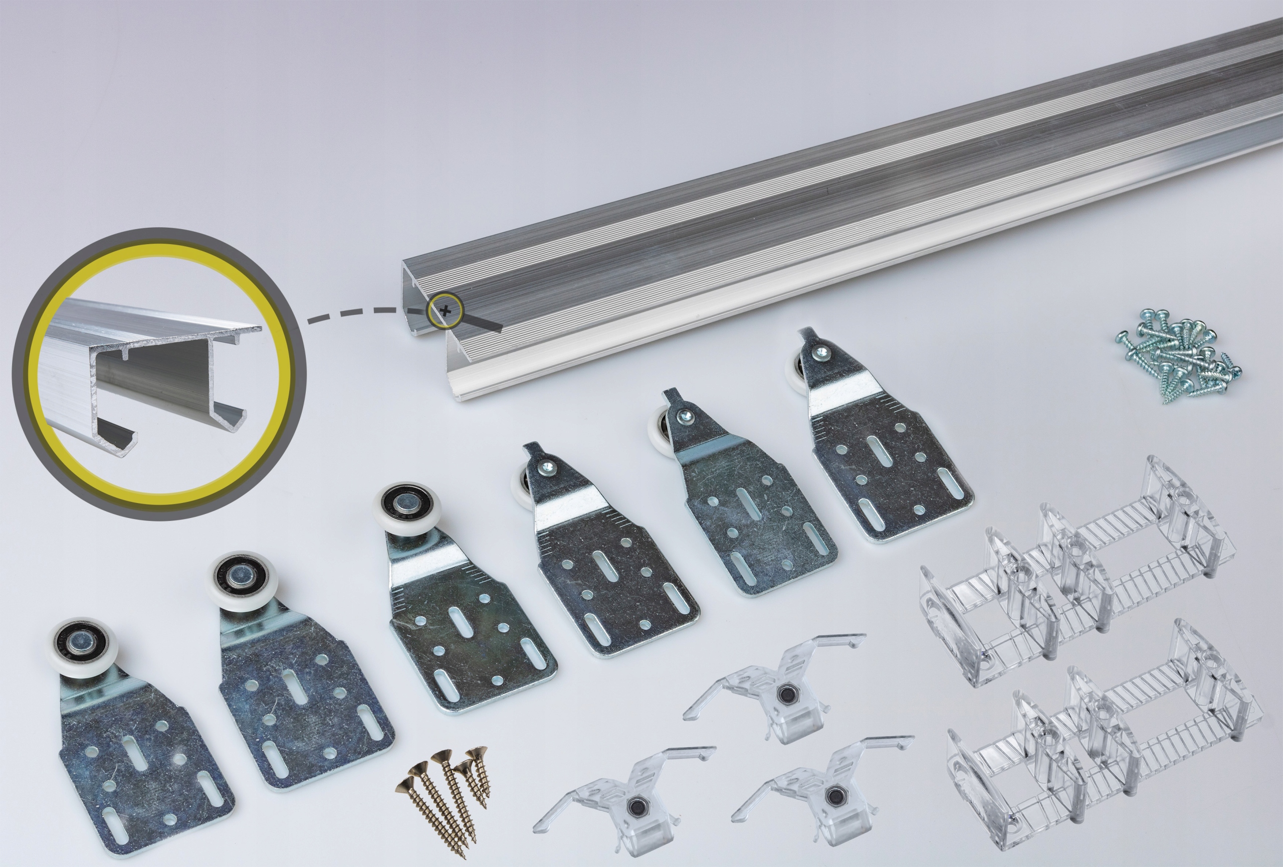 zestaw kółek z prowadnicą górną do szaf 300 3drzwi