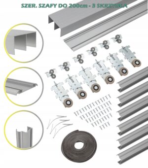 System przesuwny do szaf RAM V 200cm 3 skrzydła SREBRNY rączki kółka tory