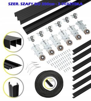 AUKCJA SPECJALNA RAM V 200cm 3 skrzydła czarny + dodatkowe prowadnice 200cm