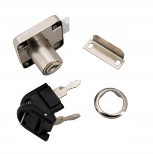 Zamek meblowy srebrny do szafek szuflad barku 40x40 klucze składane