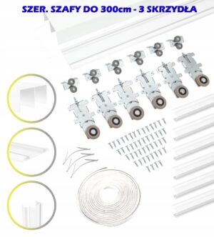 System przesuwny do szaf RAM V 300cm 3 skrzydła BIAŁY raczki