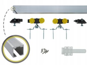System do drzwi przesuwnych złączki Herkules 60kg + prowadnica 300cm