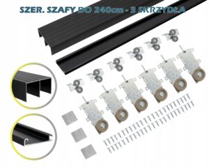 kółka wózki rolki prowadnice szafy przesuwnej RAM C 240cm 3 skrzydła czarne