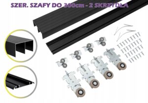 kółka wózki rolki prowadnice do szaf przesuwnych RAM V 300cm 2 drzwi czarne