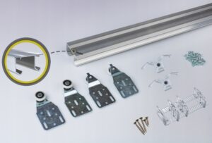 zestaw kółek wózków z prowadnicą górną do szaf 180