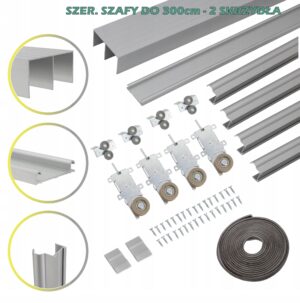 system szaf przesuwnych RAM C 300cm 2 drzwi SREBRNY kółka wózki prowadnice