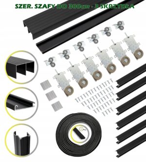 System przesuwny do szaf RAM C 300cm 3 skrzydła czarny raczki